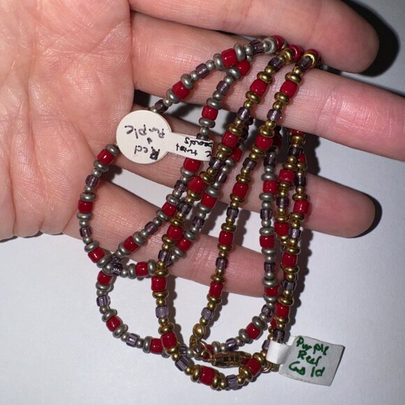 14" Long Red, Purple, and Silver Beaded Necklace - Picture 9 of 9